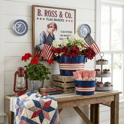 Americana Striped Metal Bucket Set of 2