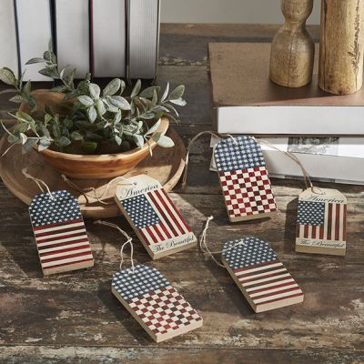 Americana Tag Ornaments Set of 6