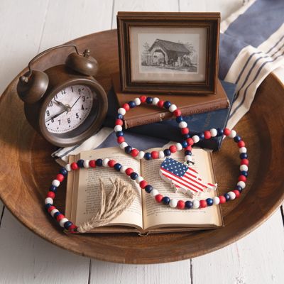 Americana Wood Bead Garland With Tassel Set of 2