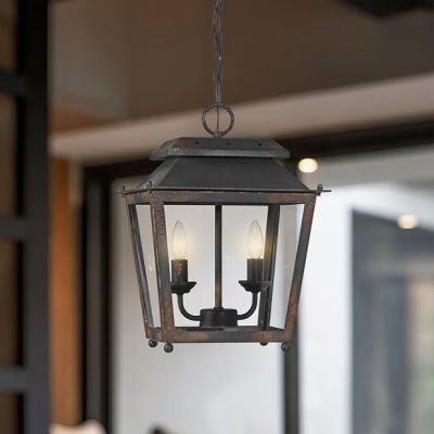 Antique Black 2 Bulb Lantern Pendant Light