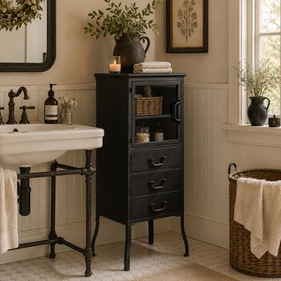 Antique Black 3 Drawer Metal Storage Cabinet