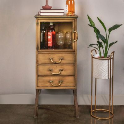 Antique Brass 3 Drawer Metal Storage Cabinet