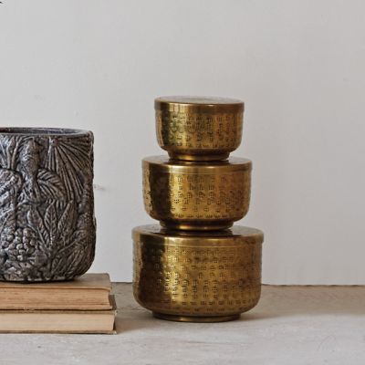 Antique Brass Container With Lid Set of 3