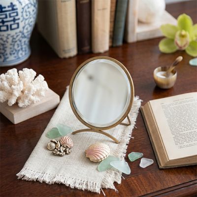 Antique Brass Frame Folding Round Vanity Mirror