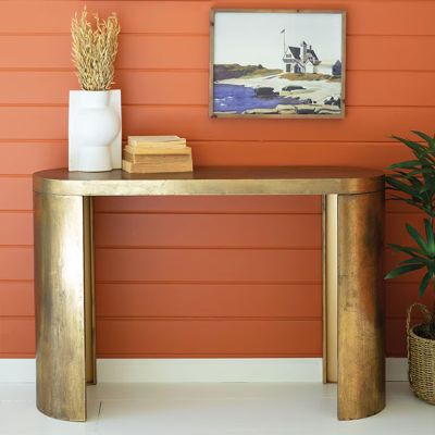 Antique Brass Oval Console Table