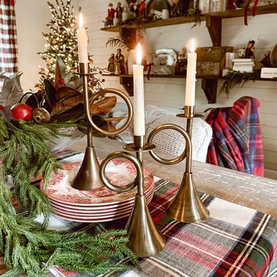 Antique Brass Trumpet Taper Holders Set of 3