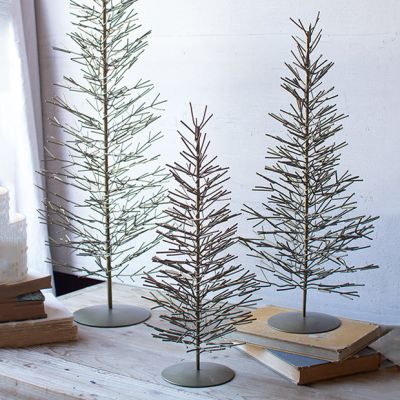 Antique Brass Wire Pine Tree Set of 3