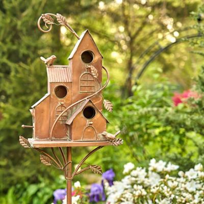 Antique Copper Bungalow Birdhouse Stake