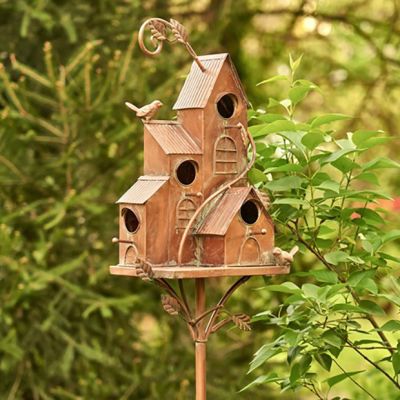 Antique Copper Bungalow Birdhouse Stake