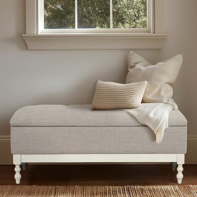 Antique Cream and Gray Tufted Storage Bench
