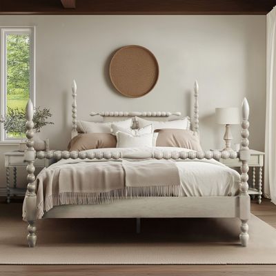 Antique Cream Turned Wood Poster Bed