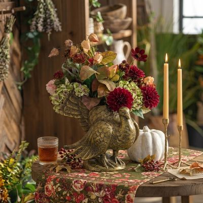 Antique Gold Autumn Turkey Vase