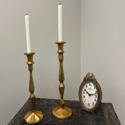 Antique Gold Finish Taper Candle Holder Set of 2