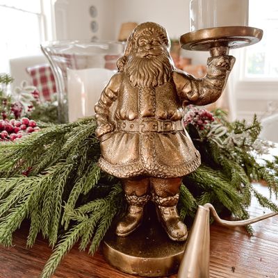 Antique Gold Santa Claus Candle Holder