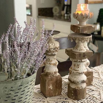 Antique Inspired Crown Candle Stands Set of 2