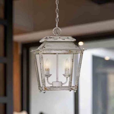 Antique Ivory 2 Bulb Lantern Pendant Light