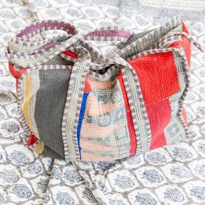 Antique Kantha Quilted Zipper Tote