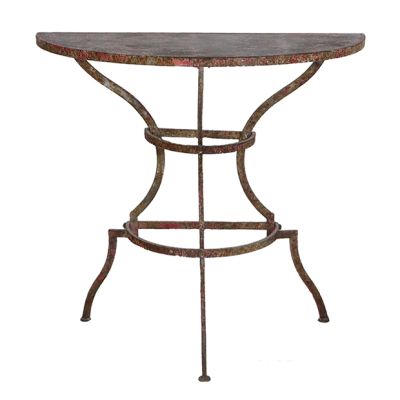 Antique Red Iron Demi Lune Table