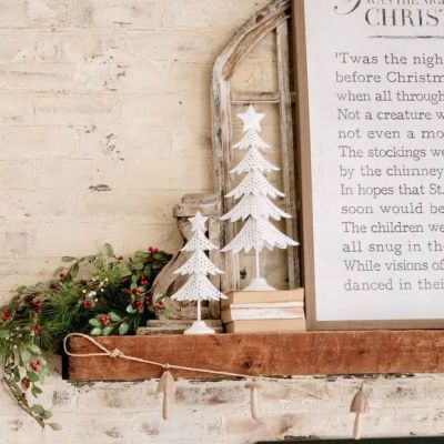 Antique White Metal Tabletop Christmas Tree