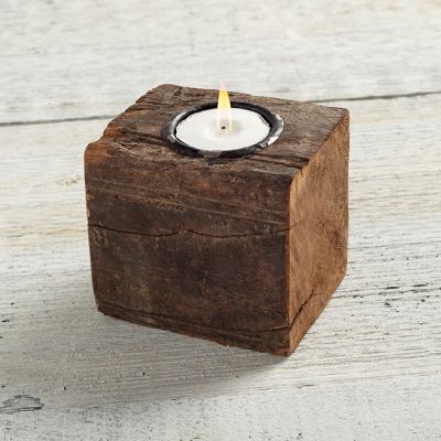 Antique Wood Block Tealight Holder Set of 3