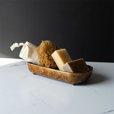Antiqued Brass Footed Vanity Tray