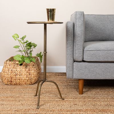 Antiqued Brass Metal Round Side Table