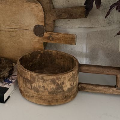Antiqued Carved Wood Decorative Bowl