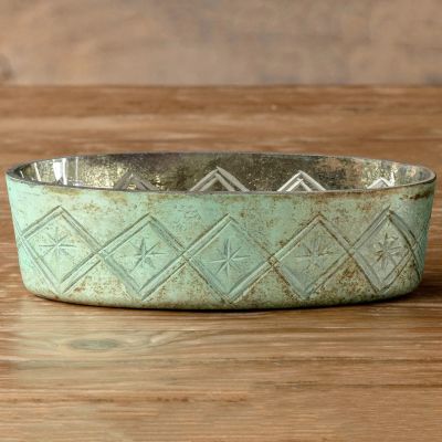 Antiqued Glass Painted Oval Vanity Tray