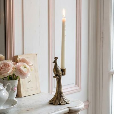 Antiqued Gold Finish Peacock Taper Holder