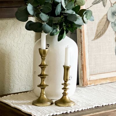 Antiqued Gold Finished Taper Holders Set of 2