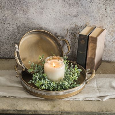 Antiqued Gold Metal Round Trays Set of 2