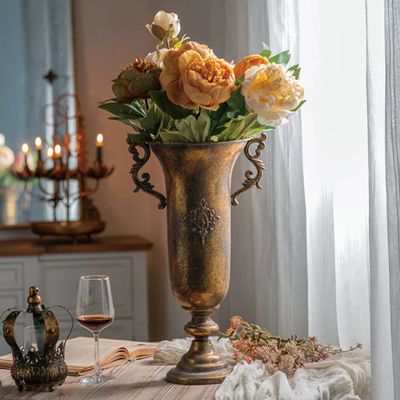 Antiqued Gold Ornate Trophy Vase