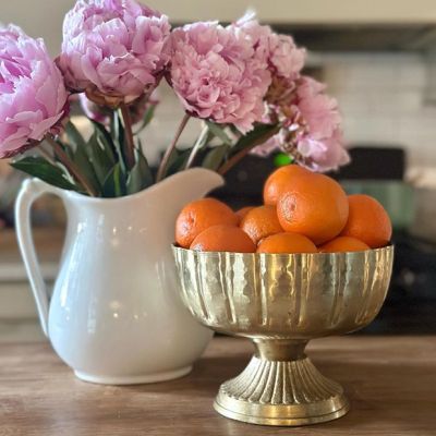 Antiqued Gold Tone Decorative Compote Bowl