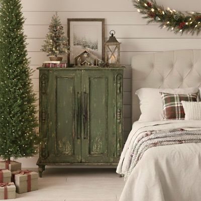 Antiqued Painted Green Storage Cabinet