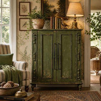 Antique Green Storage Cabinet