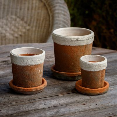 Antiqued Two Tone Classic Herb Pot with Saucer Set of 3