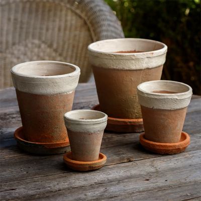 Antiqued Two Tone Herb Pot with Saucer Set of 4