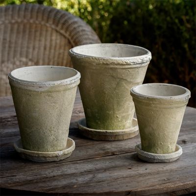 Antiqued White Planter Pot with Saucer Set of 3