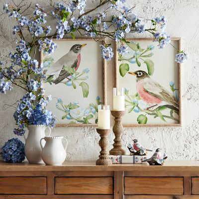 Apple Blossom Bird Framed Wall Art Set of 2