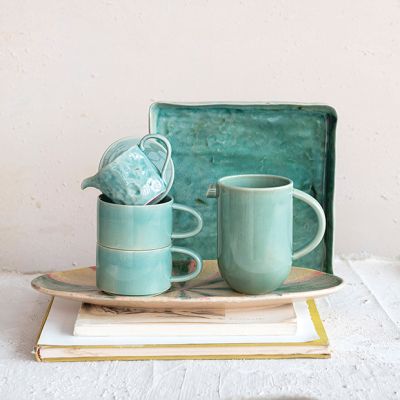 Aqua Stoneware Beverage Server Set