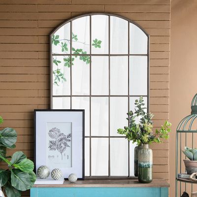 Arched Iron Windowpane Wall Mirror