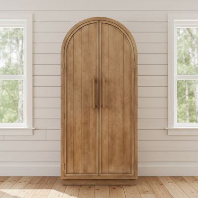 Arched Natural Wood Tall Cabinet