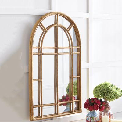 Arched Rattan Windowpane Wall Mirror