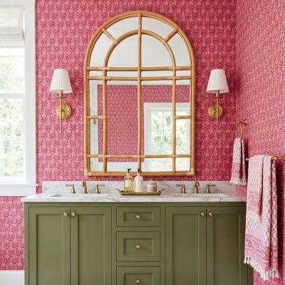 Arched Rattan Windowpane Wall Mirror