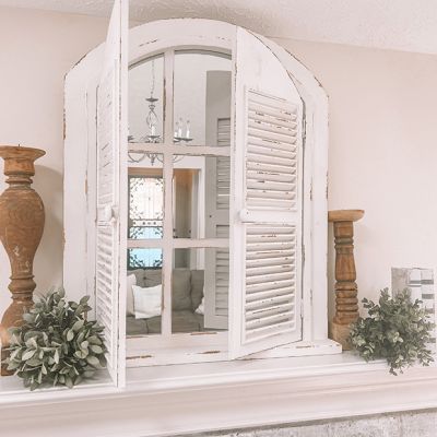 Arched Shutter Window Mirror Wall Decor