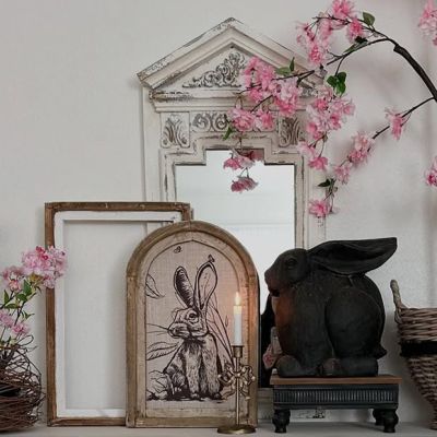 Arched Window Frame Linen Rabbit Wall Art