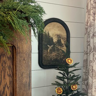 Arched Wood Frame Deer Print