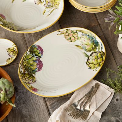 Artichoke and Herbs Oval Stoneware Platter