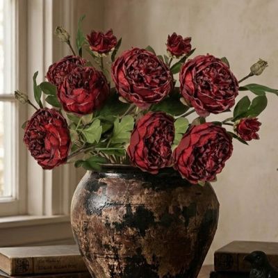 Artificial Dried Red Peony Spray