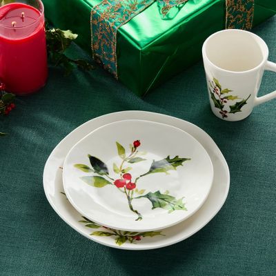 Assorted Holly Berry Ceramic Dessert Plate Set of 4